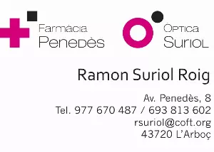 Patrocinador CF L'ARBOÇ: FARMACIA SURIOL